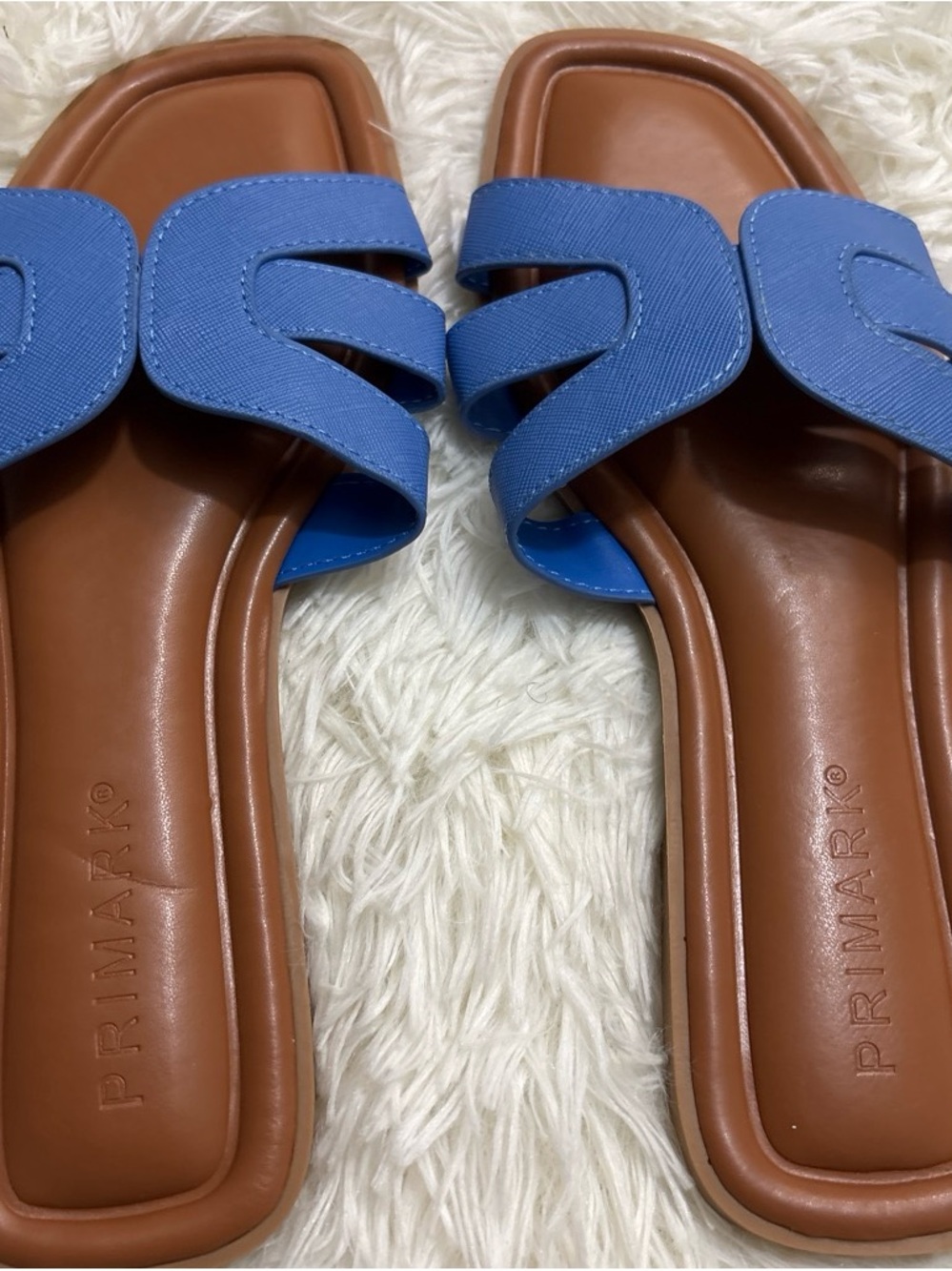 Primark Blue and Tan Strap Slide Sandals